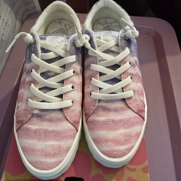 Roxy tie-dye purple and pick platform slip on sneakers new womans size 7 - Picture 6 of 8